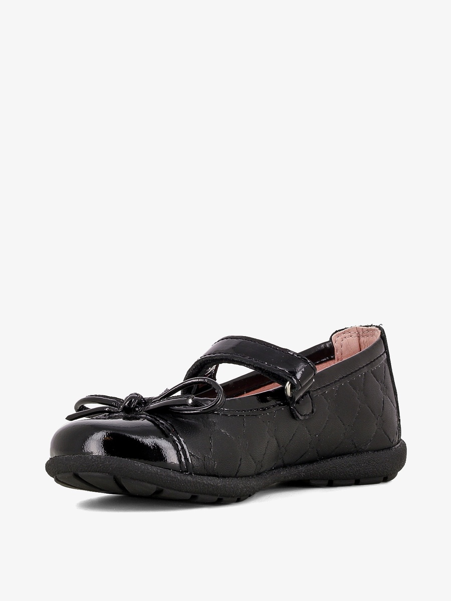 Bow Accent Leather School Shoes with Hook and Loop Closure