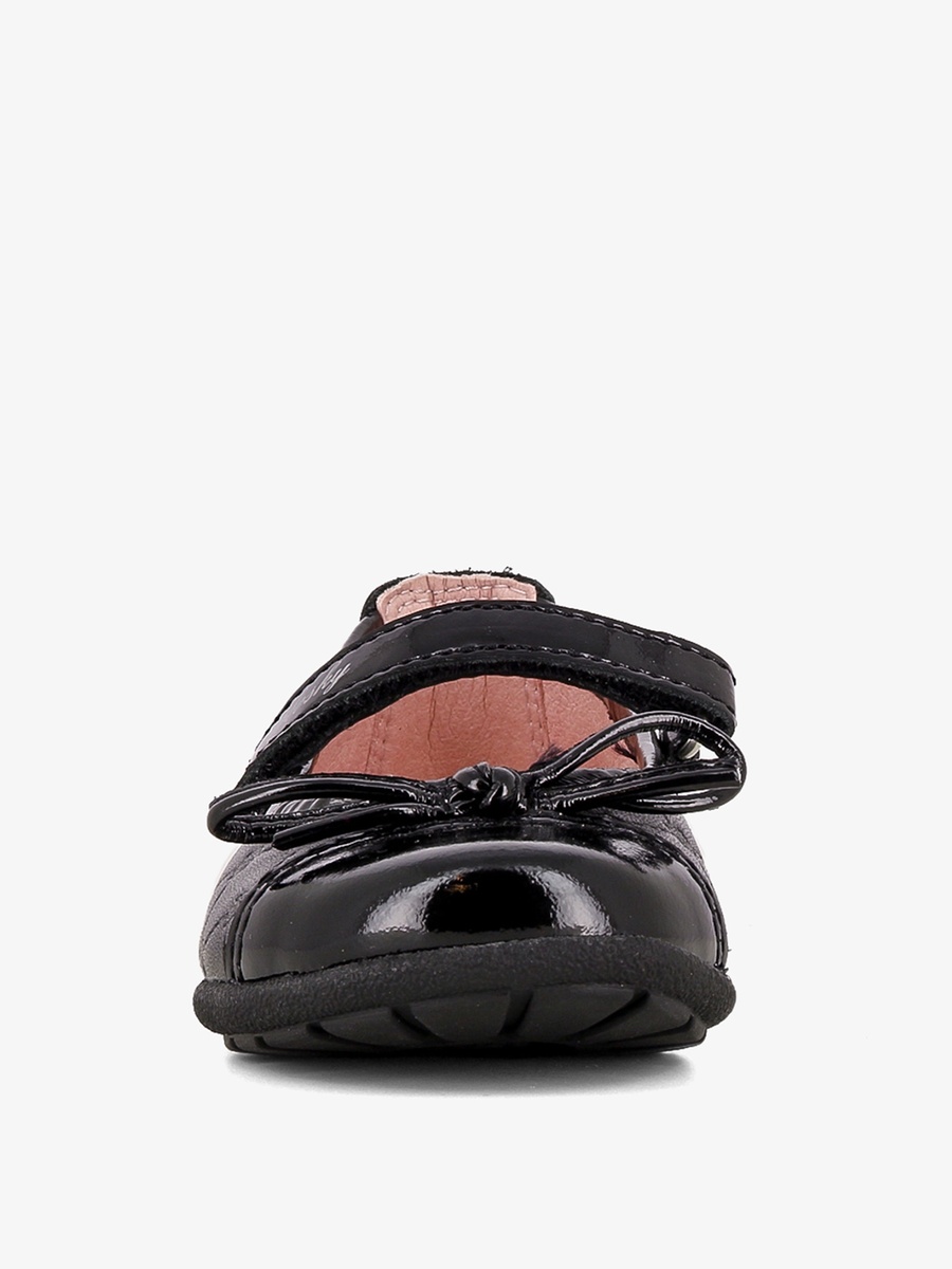 Bow Accent Leather School Shoes with Hook and Loop Closure
