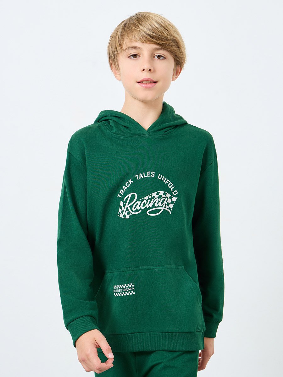 Teens Green Racing Print Hoodie and Joggers Set