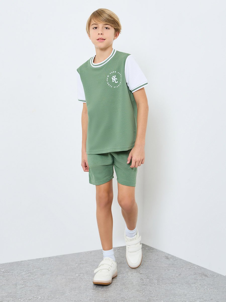 Teens Color Block Textured T-Shirt and Short Set