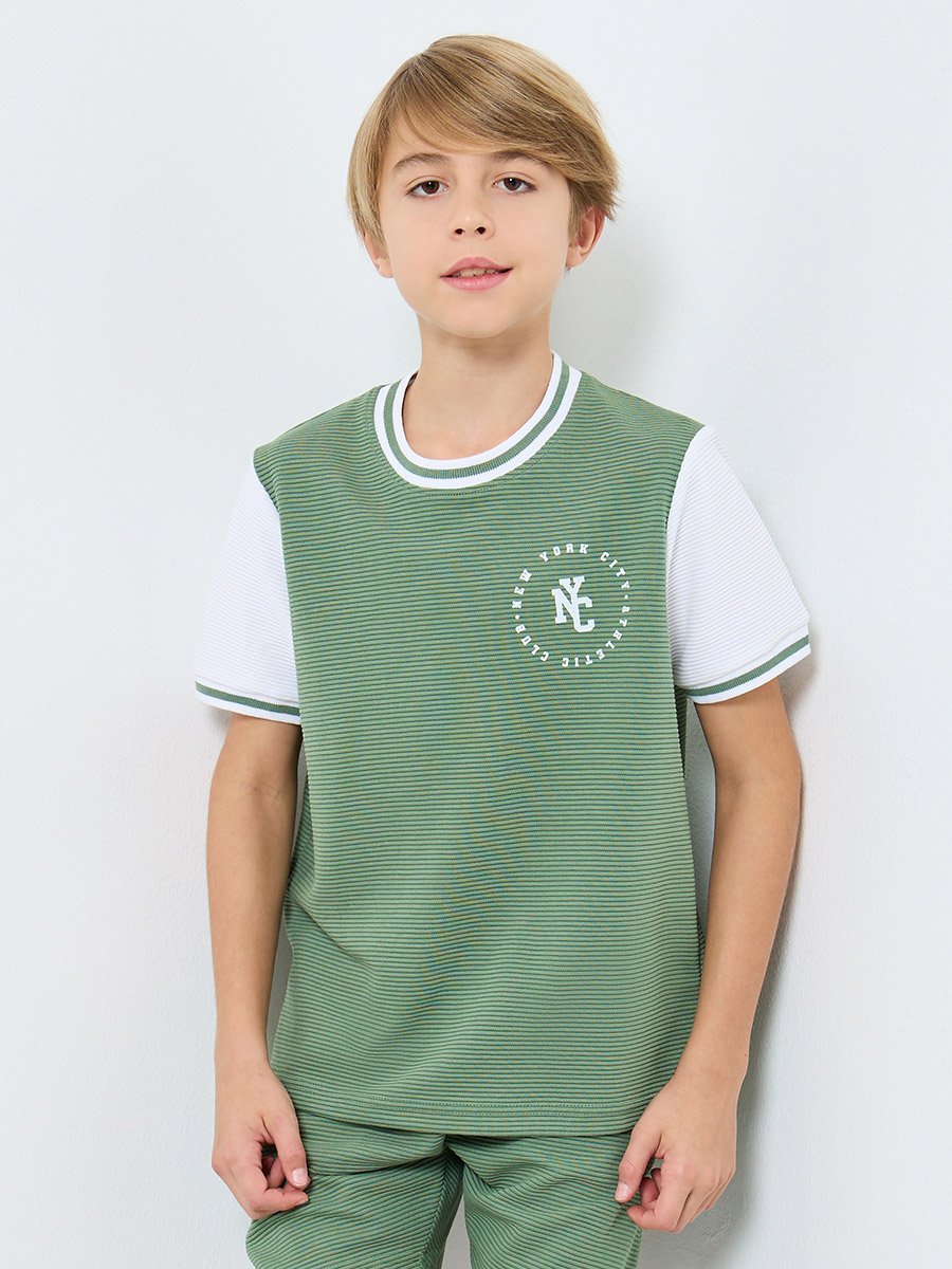 Teens Color Block Textured T-Shirt and Short Set