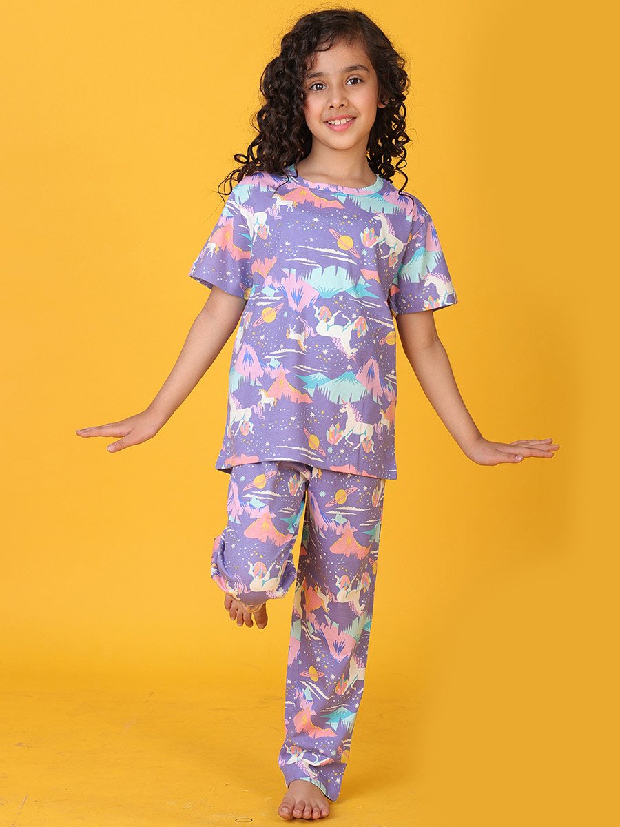 All-Over Unicorn Print T-Shirt and Pyjama Set