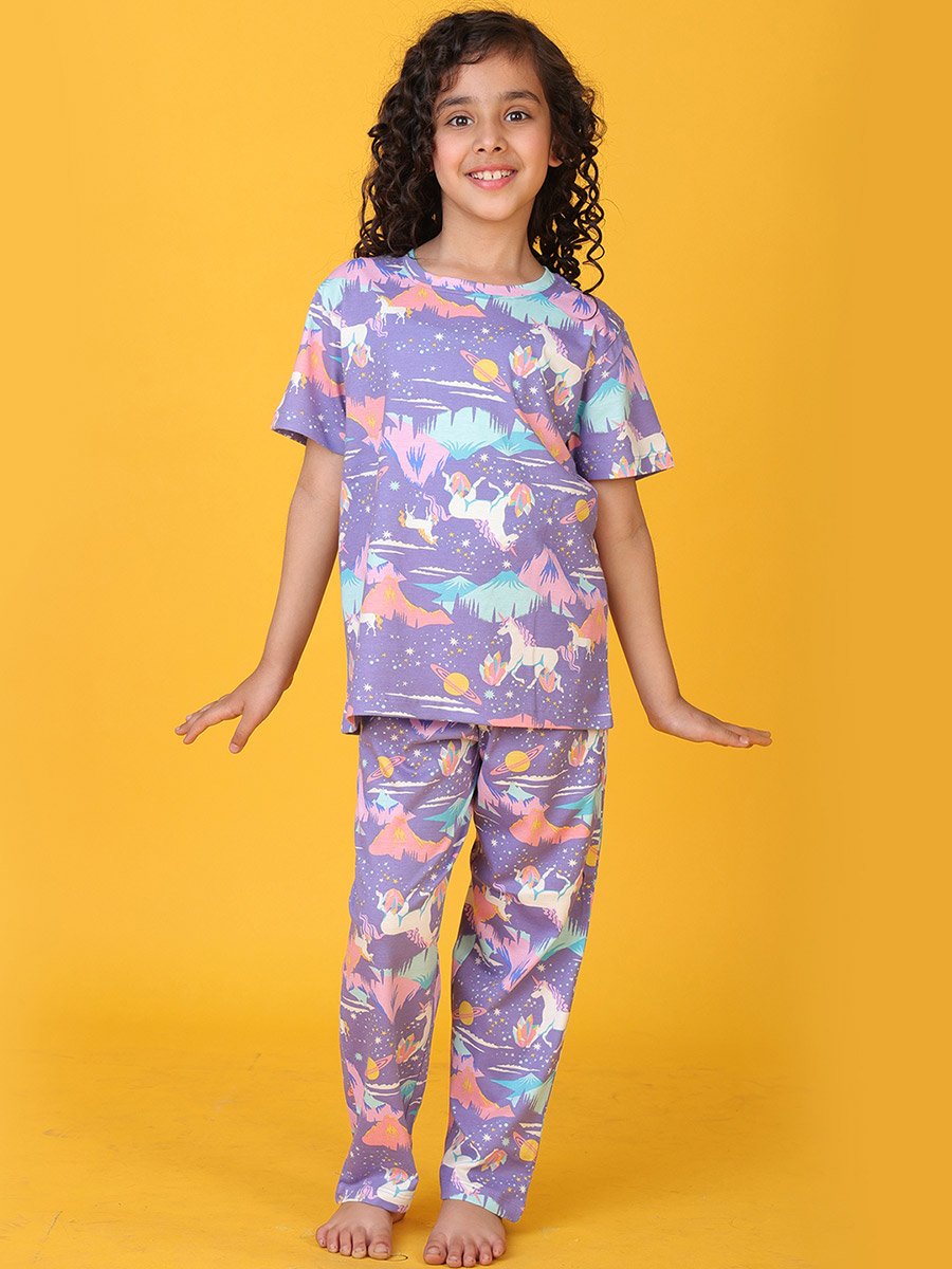 All-Over Unicorn Print T-Shirt and Pyjama Set