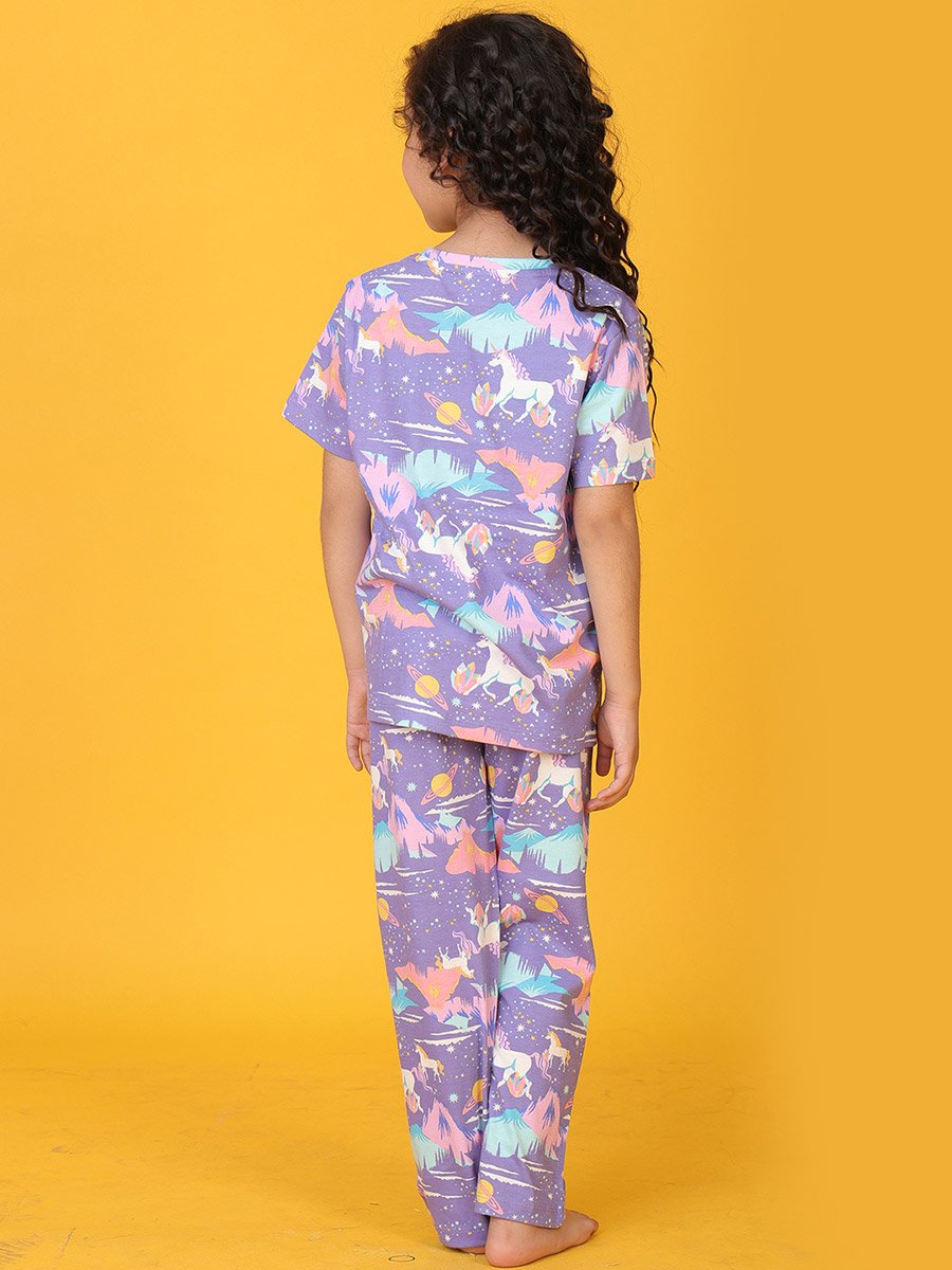 All-Over Unicorn Print T-Shirt and Pyjama Set