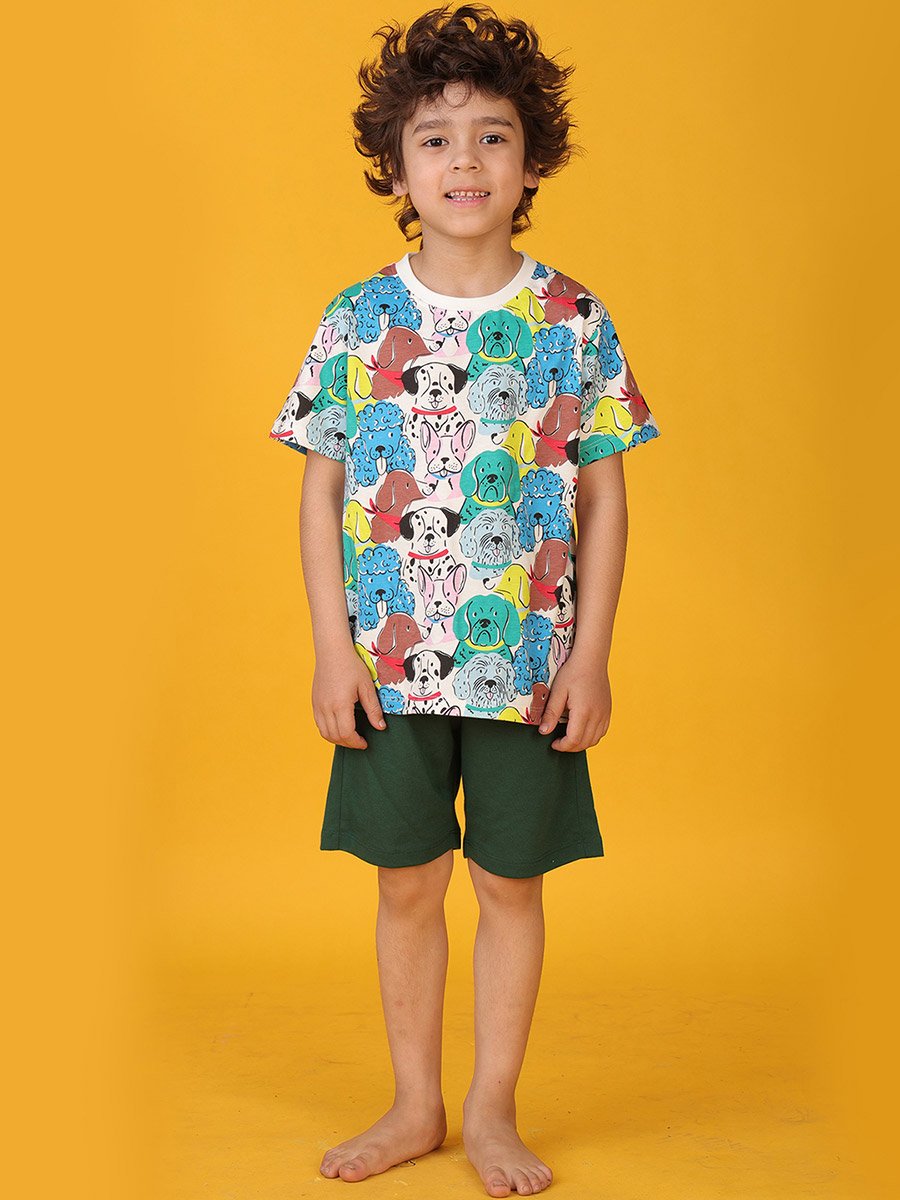 All-Over Dog Print Short Sleeve T-Shirt and Shorts Set