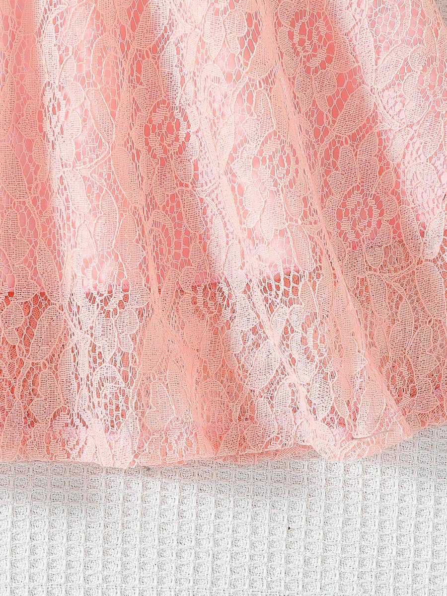 Lace Ruffled Sleeve Bow Detail Knee Length Dress