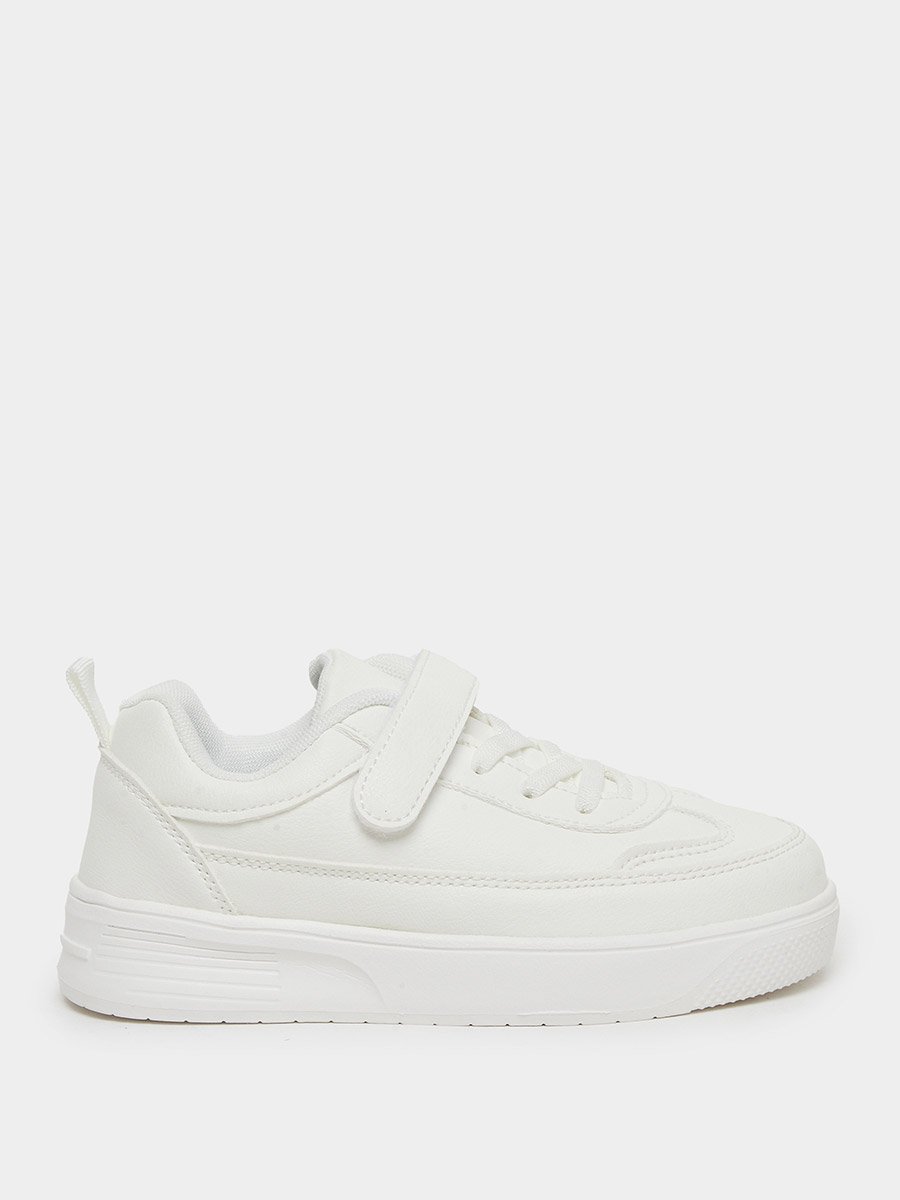 Unisex White Textured Sneakers with Hook and Lace