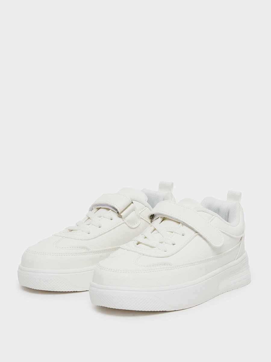 Unisex White Textured Sneakers with Hook and Lace