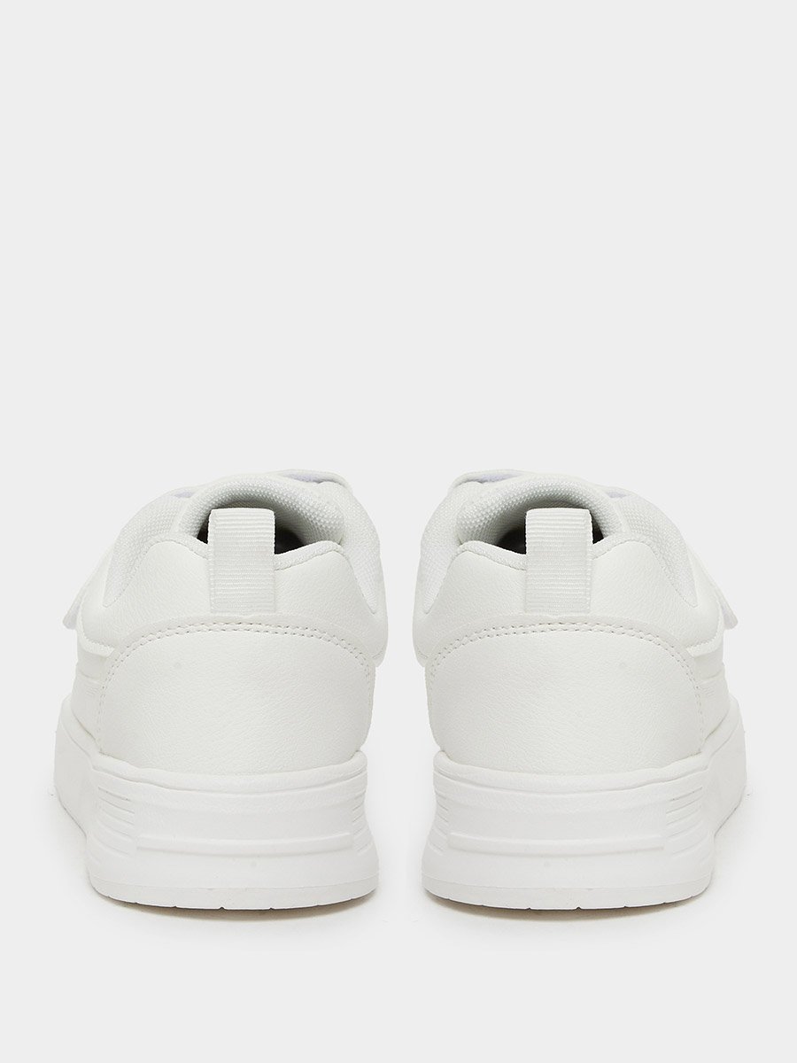 Unisex White Textured Sneakers with Hook and Lace