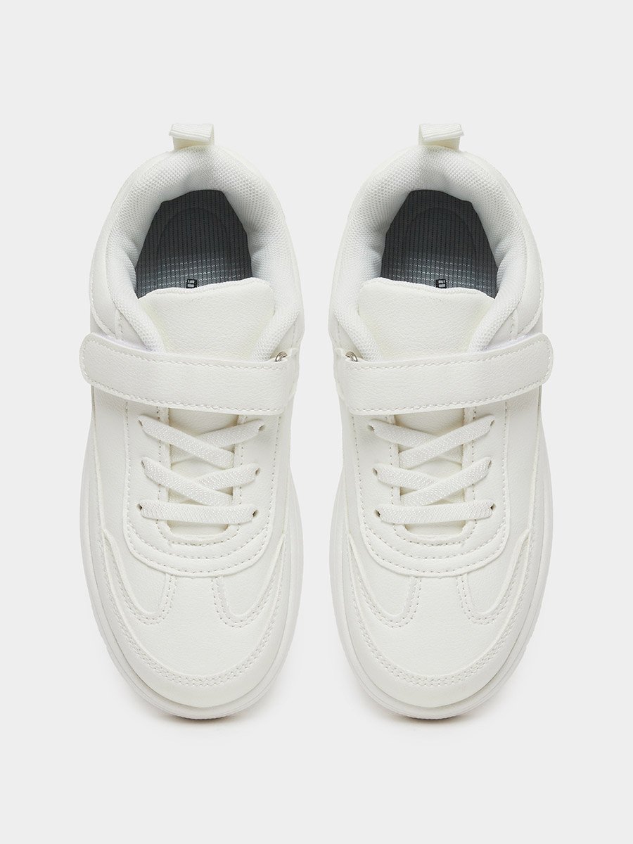 Unisex White Textured Sneakers with Hook and Lace