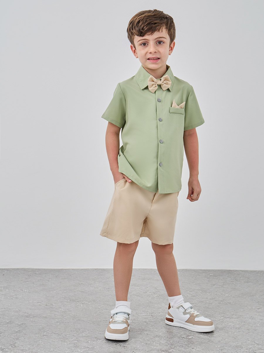 Button Front Bow Detail Shirt and Shorts Set