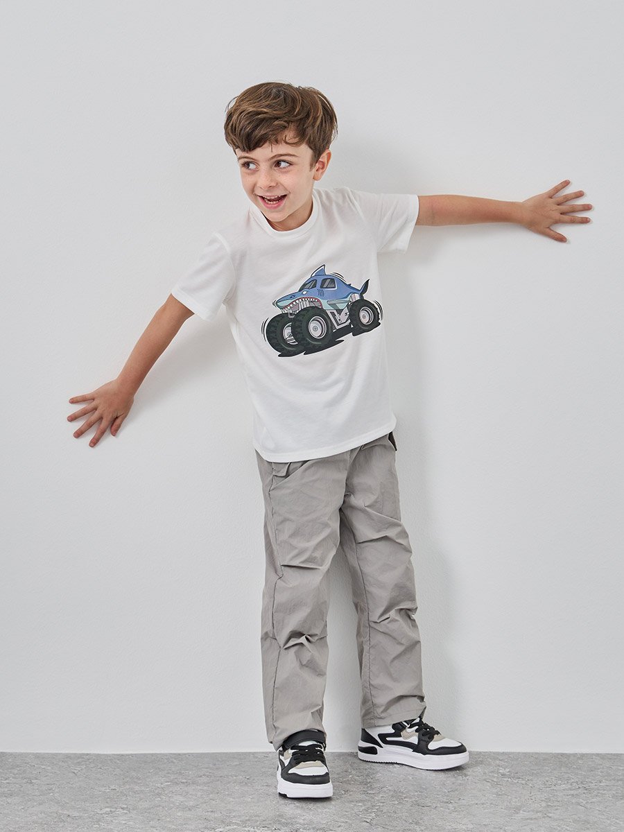 Solid Elastic Waist Pocket Detail Pants