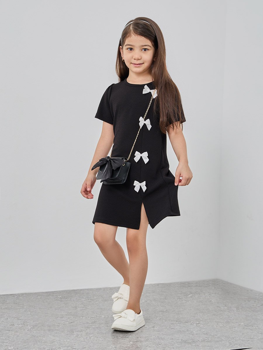 Bow Decoration Round Neck Dress