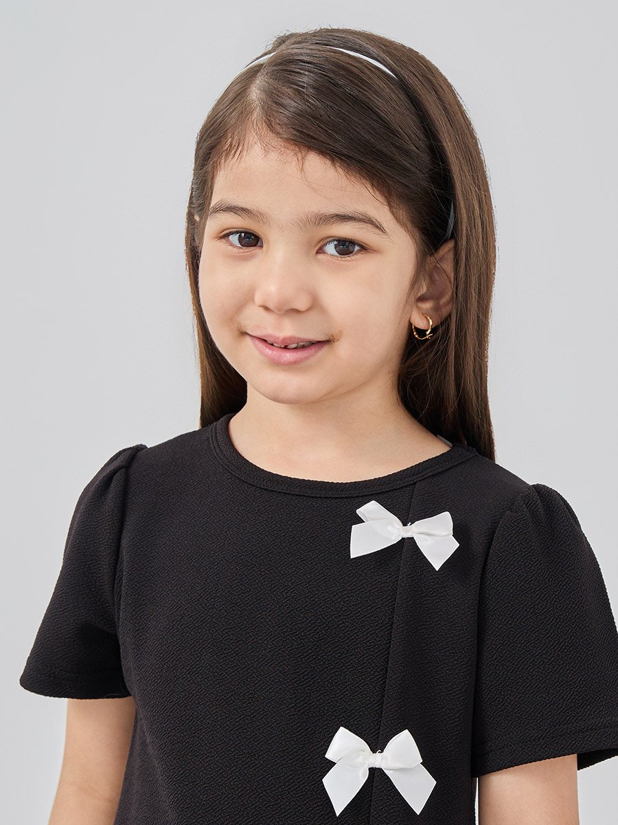 Bow Decoration Round Neck Dress