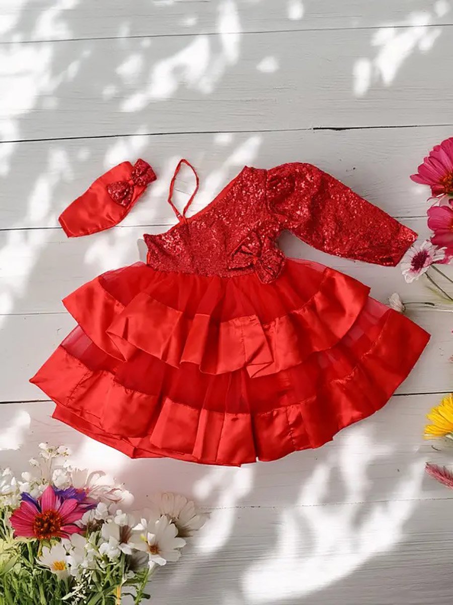 Embellished One Sleeve Dress with Bow Detail
