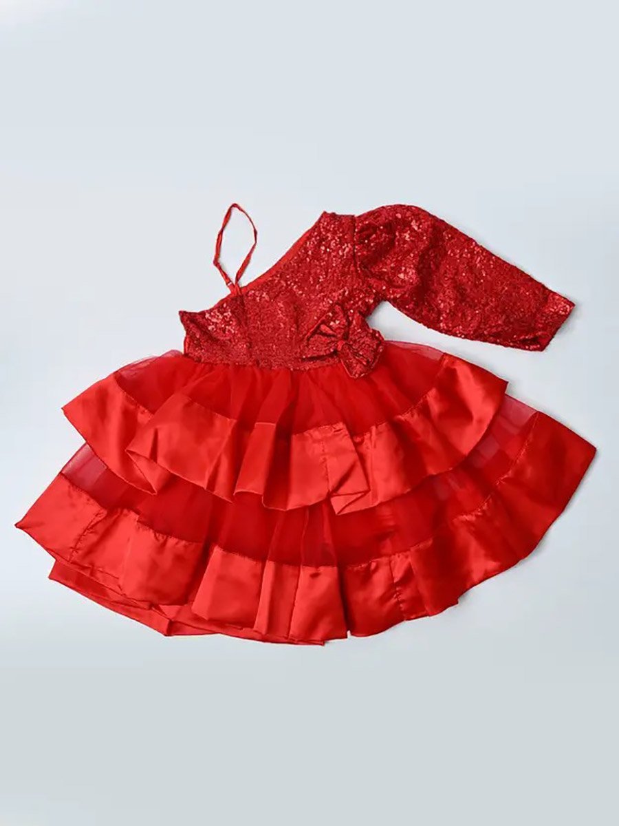 Embellished One Sleeve Dress with Bow Detail