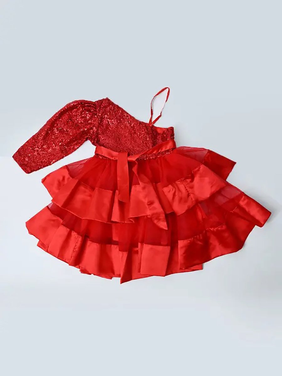 Embellished One Sleeve Dress with Bow Detail