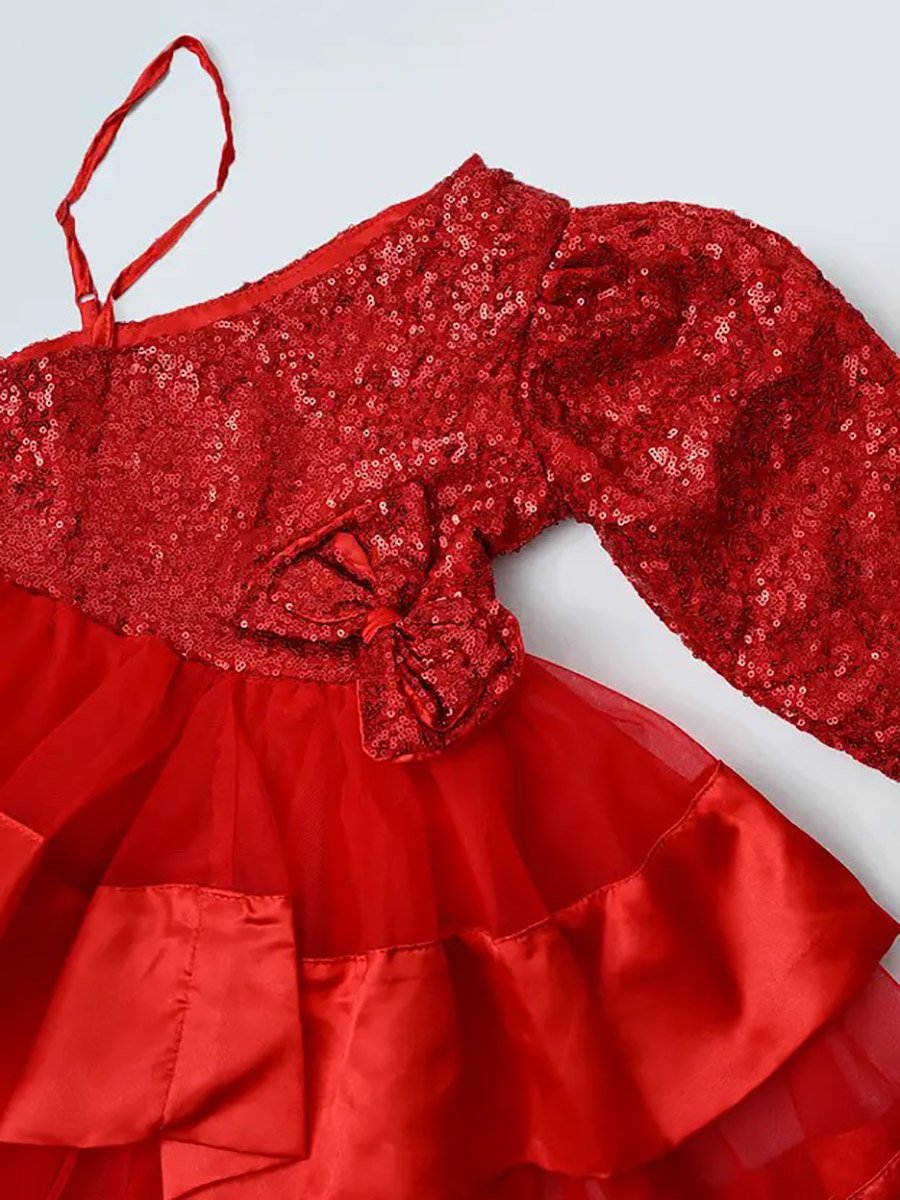 Embellished One Sleeve Dress with Bow Detail