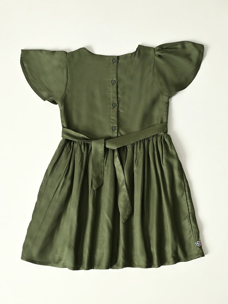Embroidered Ruffled Sleeve Knee-Length Dress