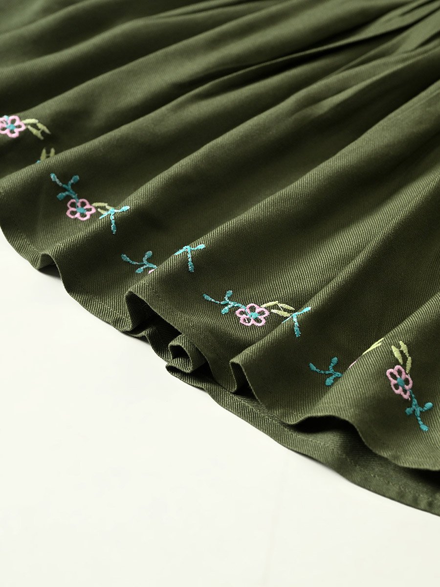 Embroidered Ruffled Sleeve Knee-Length Dress
