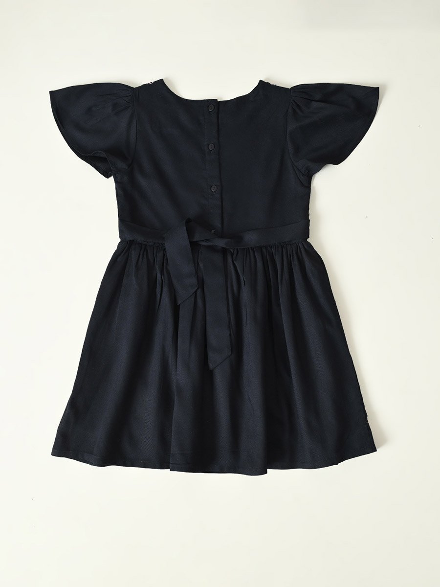 Embroidered Ruffled Sleeve Knee-Length Dress
