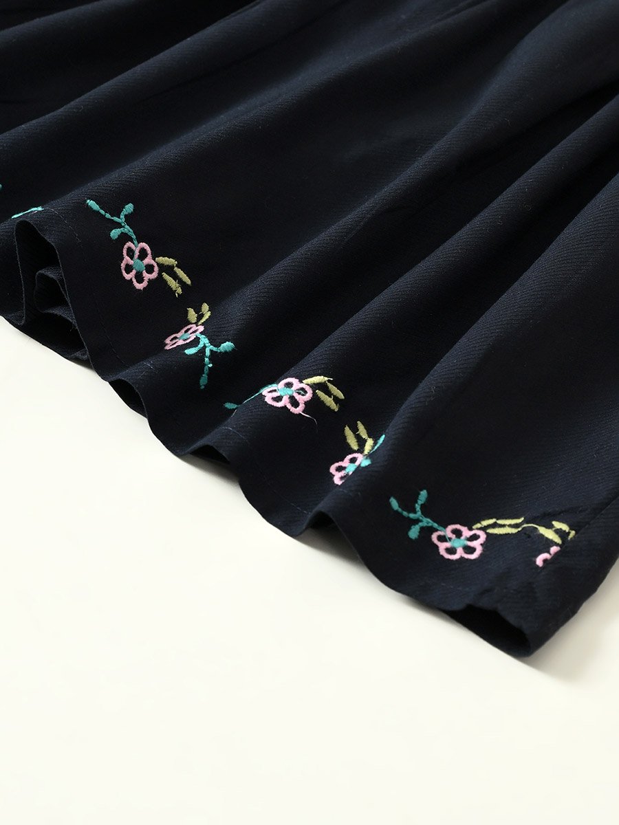 Embroidered Ruffled Sleeve Knee-Length Dress