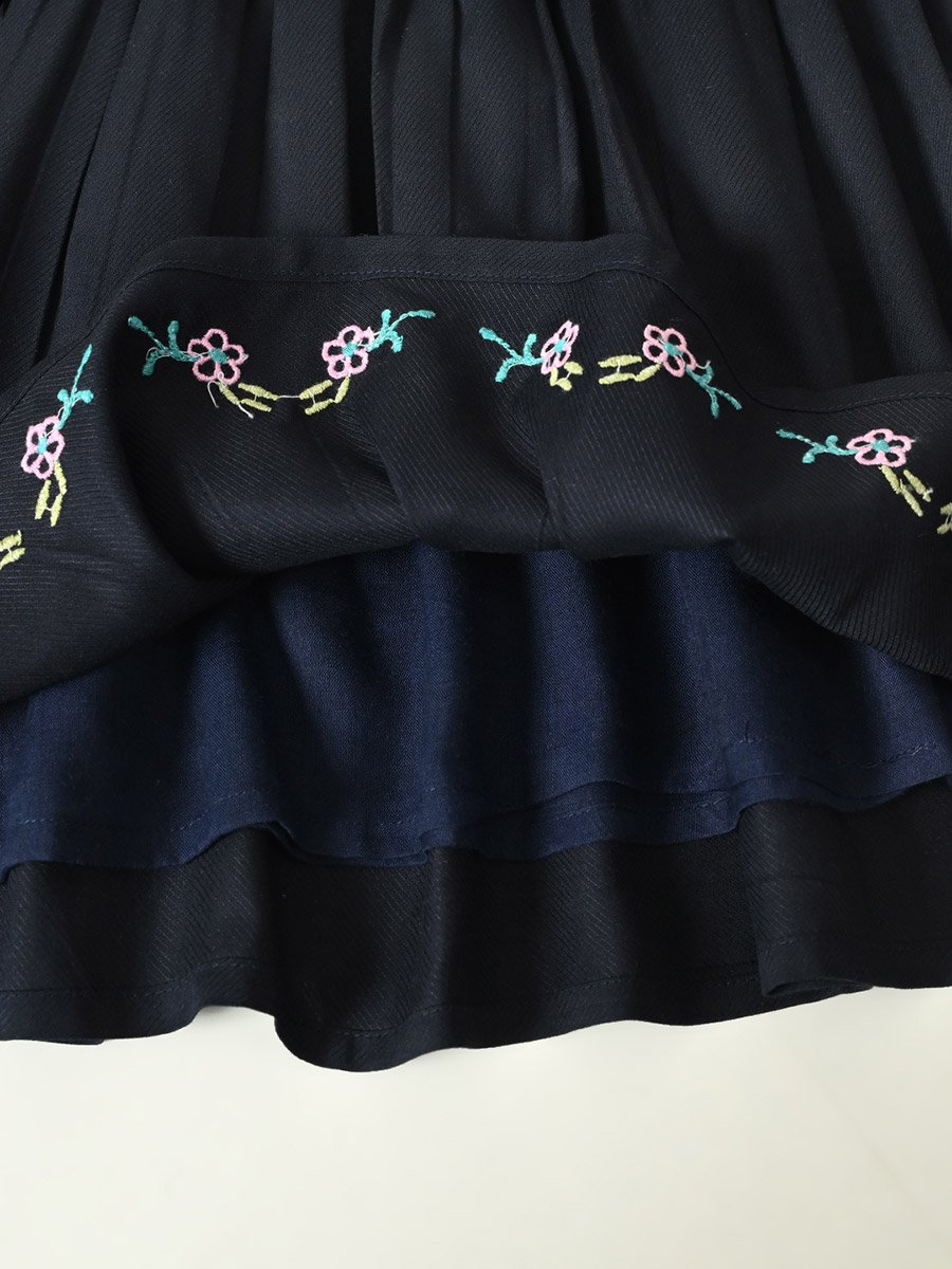 Embroidered Ruffled Sleeve Knee-Length Dress