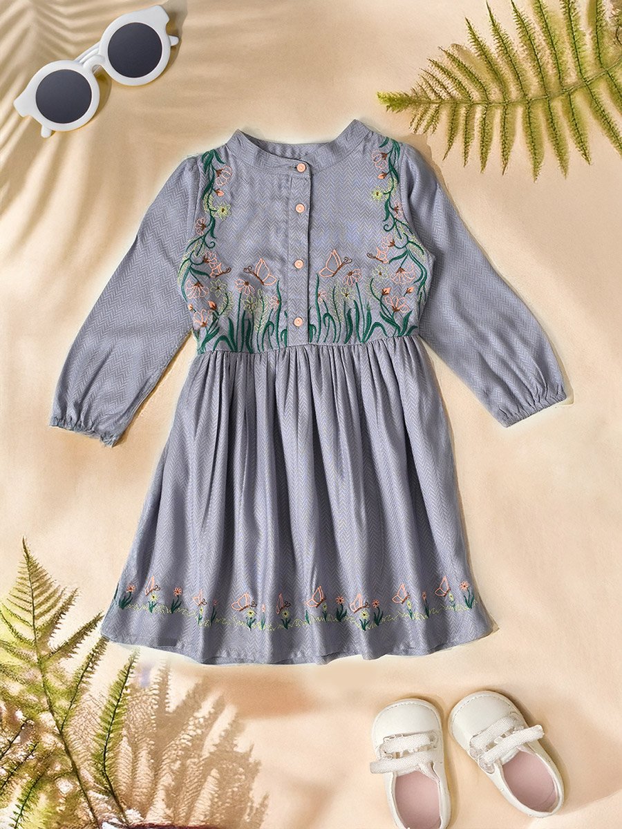 Floral Embroidered Knee Length Dress