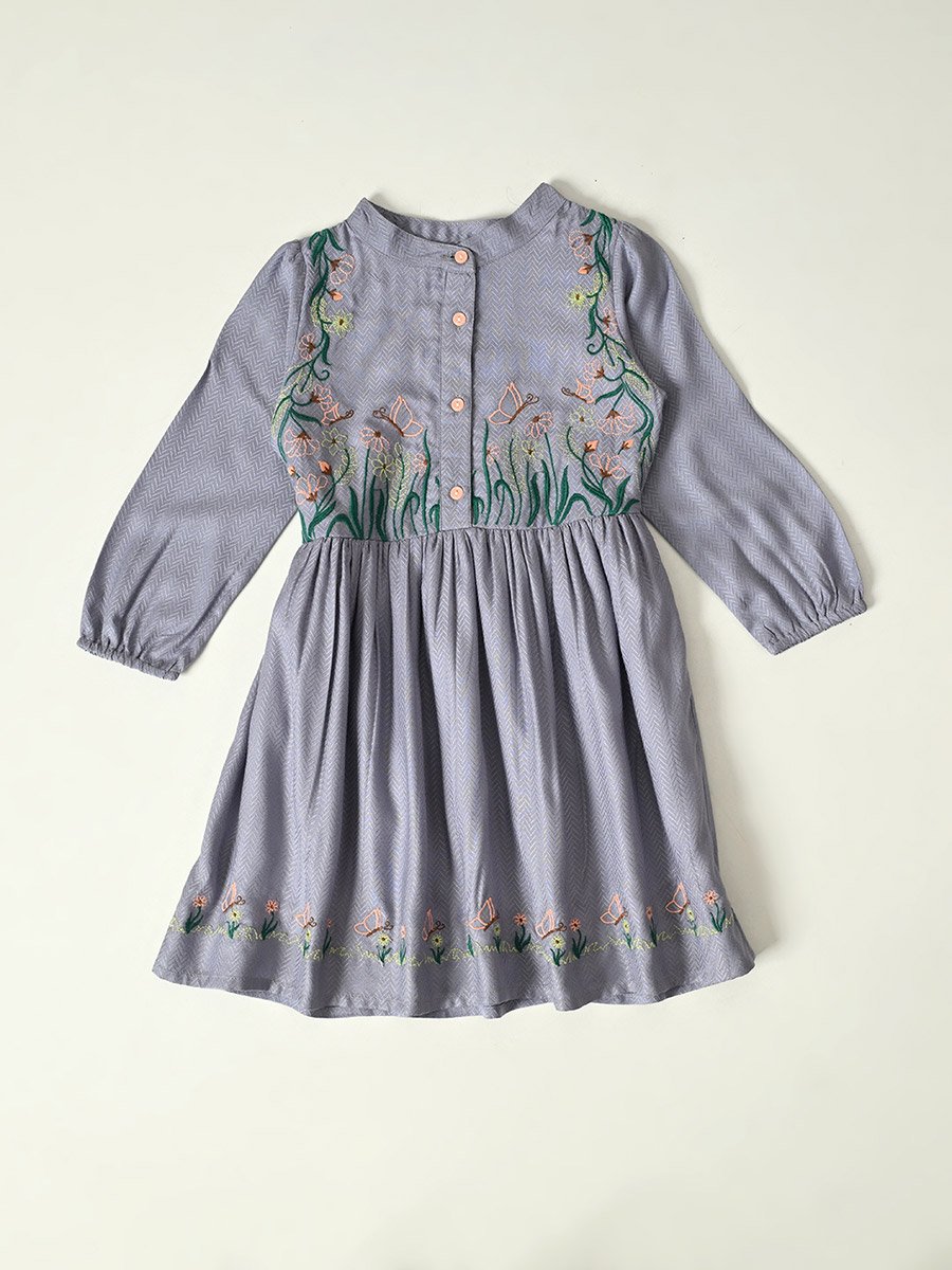 Floral Embroidered Knee Length Dress