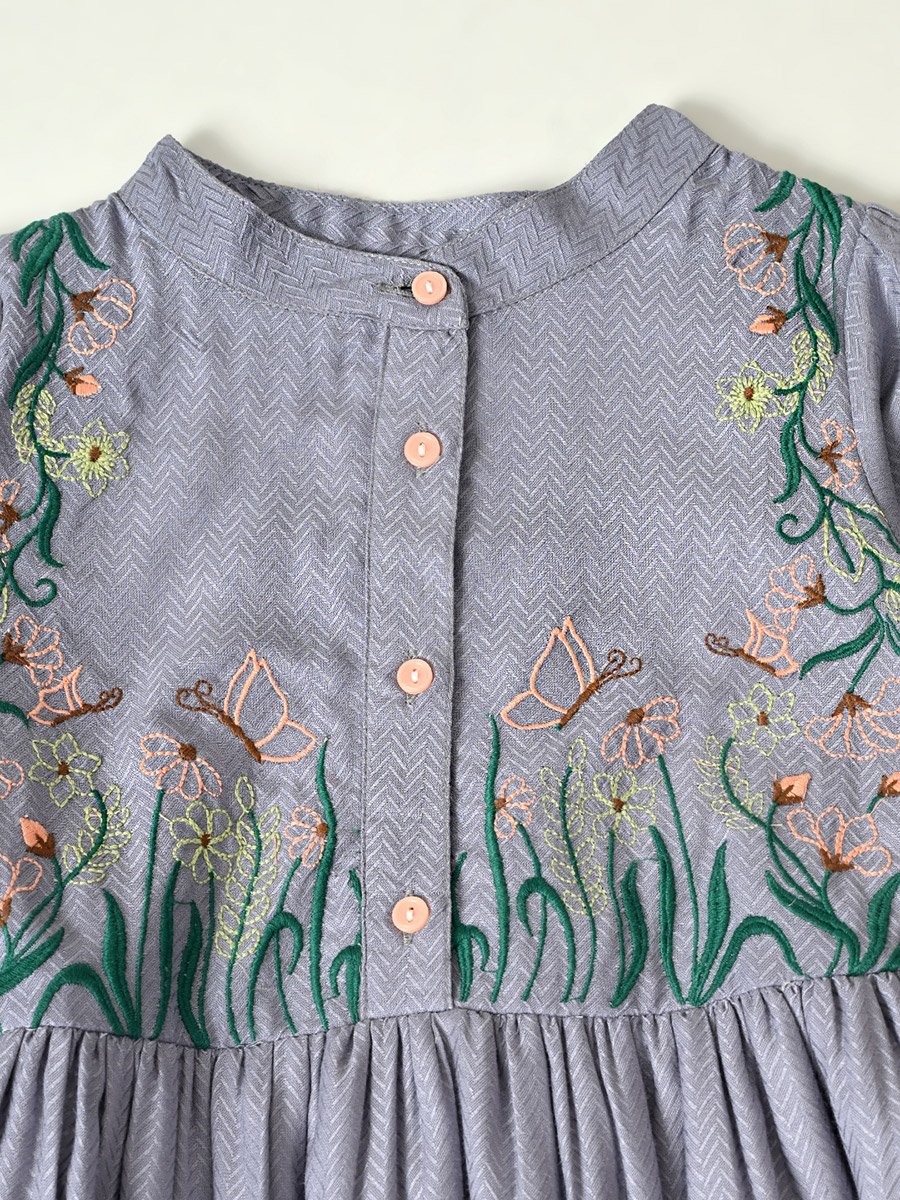 Floral Embroidered Knee Length Dress