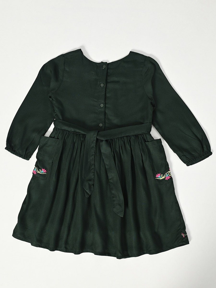 Floral Embroidered Wrap Knee-Length Dress