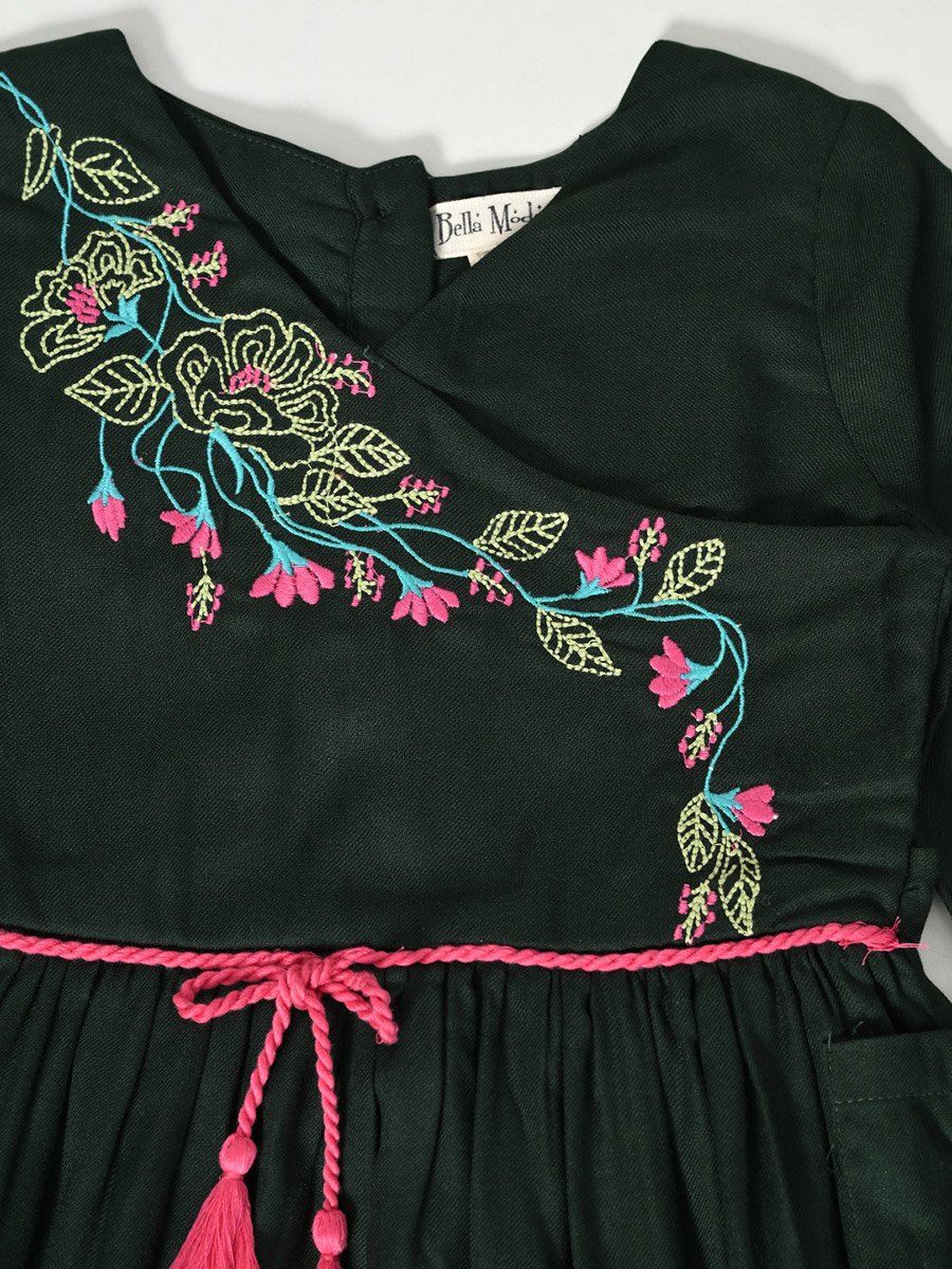 Floral Embroidered Wrap Knee-Length Dress