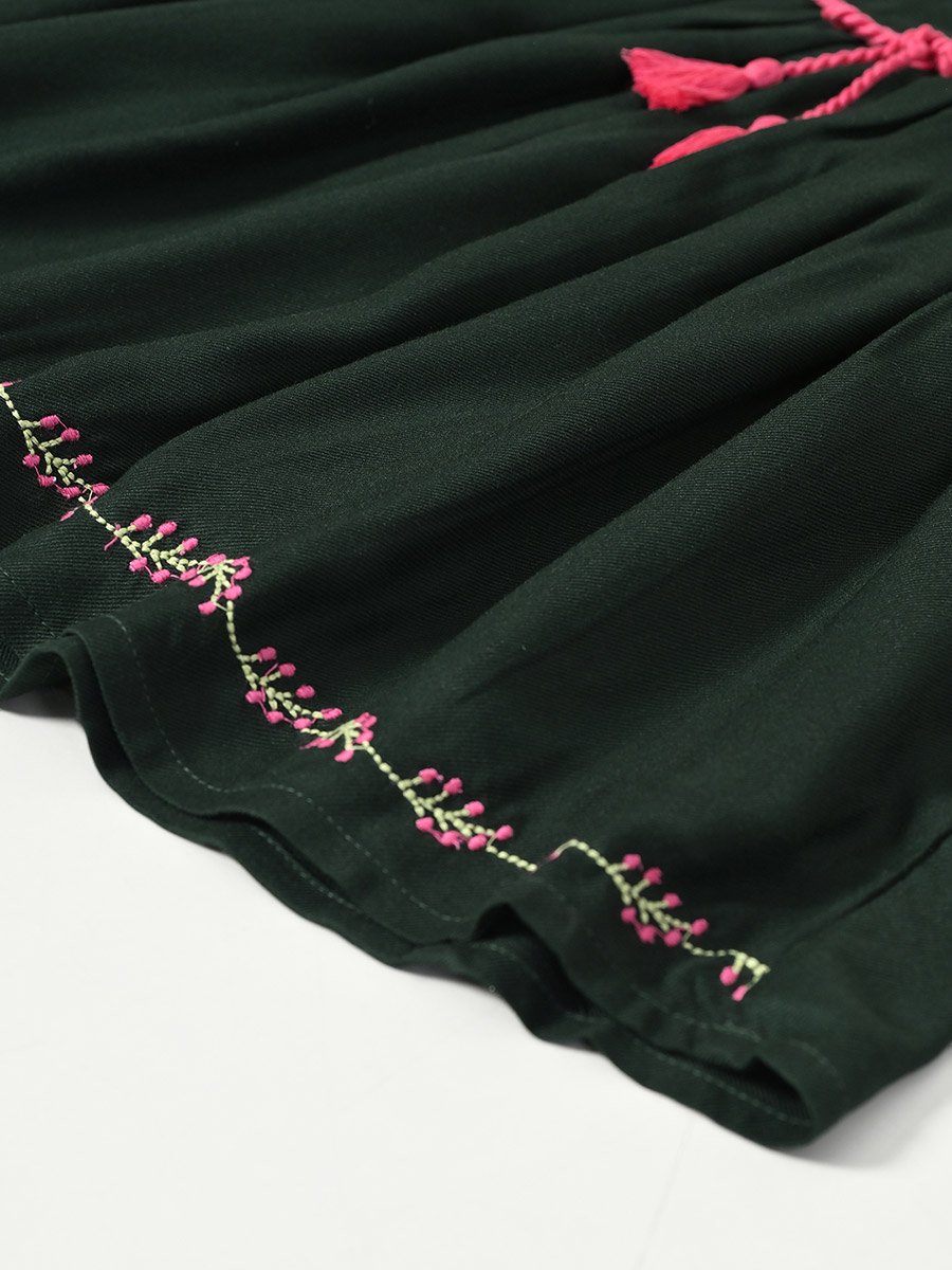 Floral Embroidered Wrap Knee-Length Dress