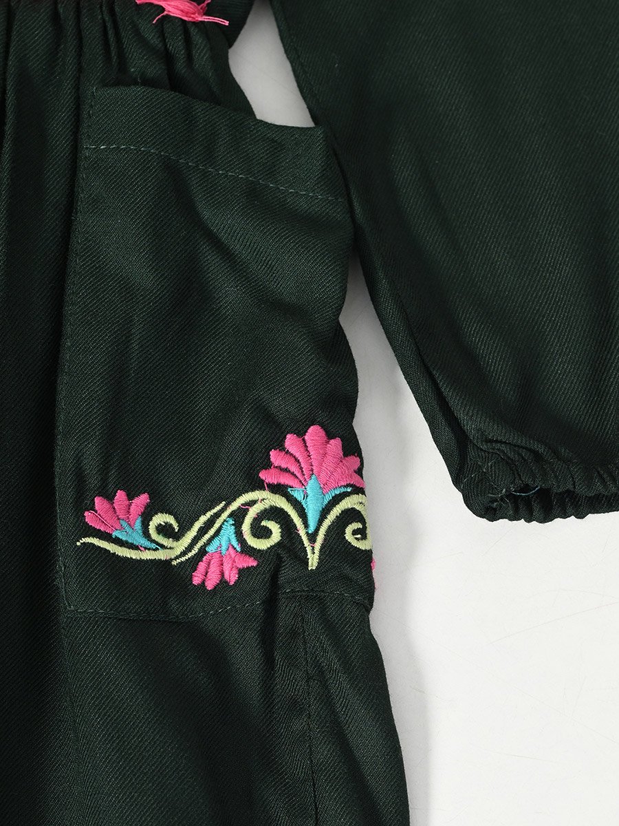 Floral Embroidered Wrap Knee-Length Dress