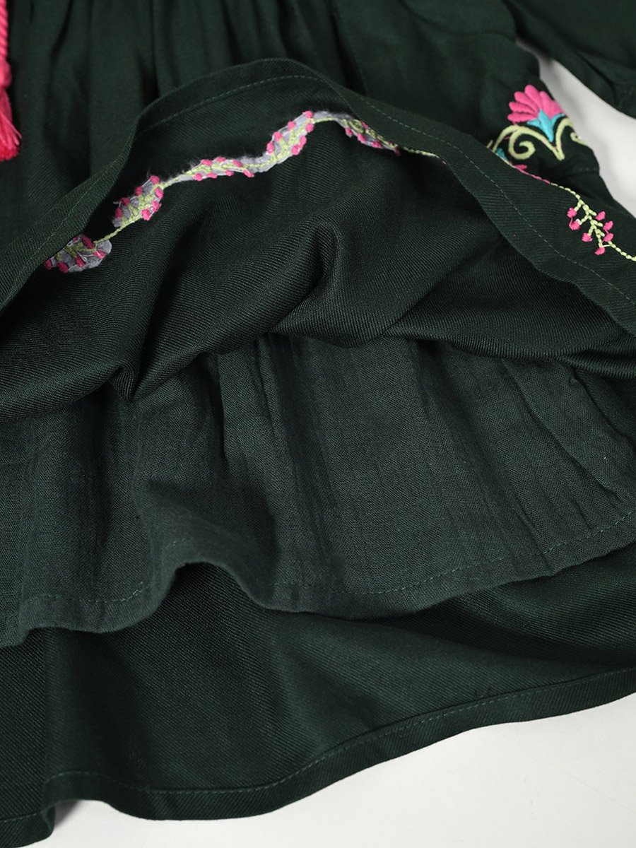 Floral Embroidered Wrap Knee-Length Dress