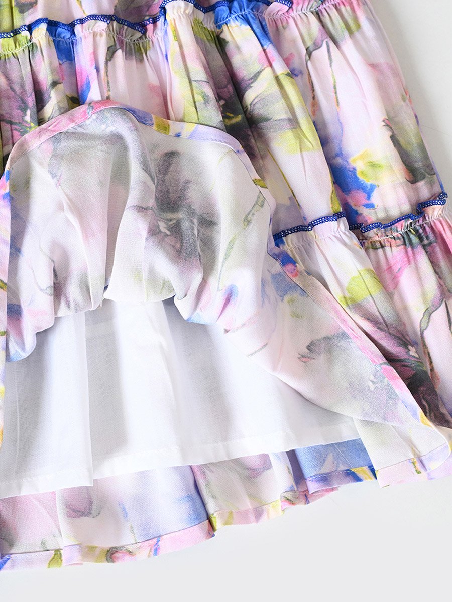 Floral Print Buttoned Tiered Knee-Length Dress