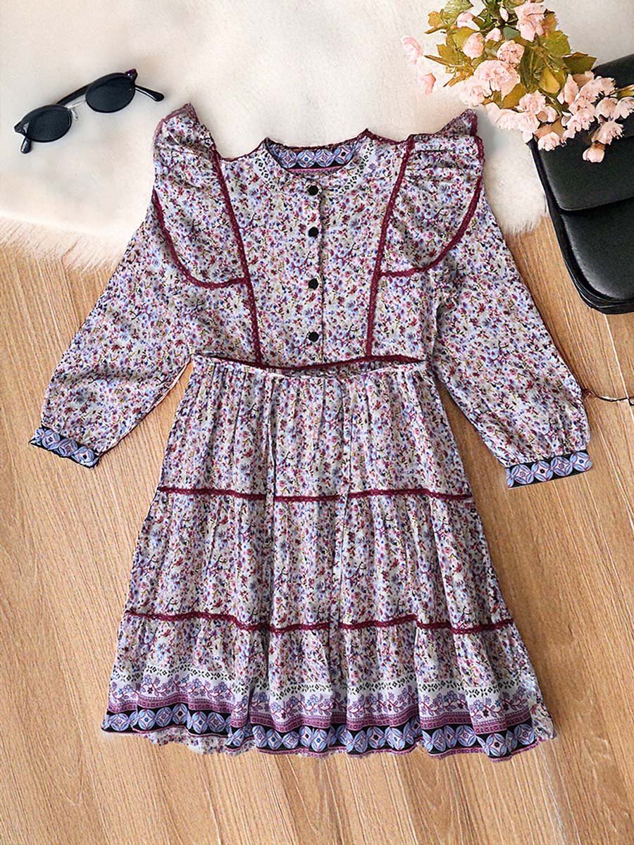 AOP Floral Print Knee-Length Dress