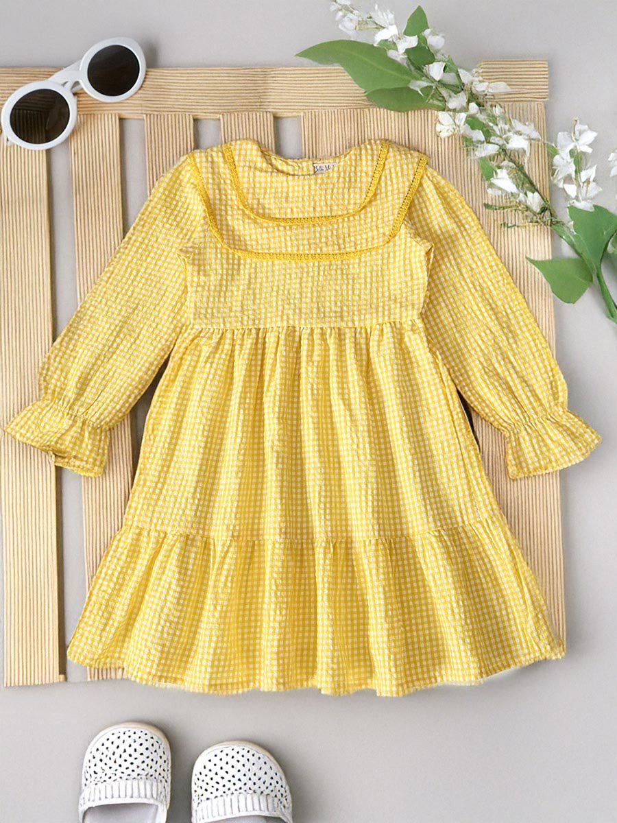 Gingham Print Tiered Knee-Length Dress