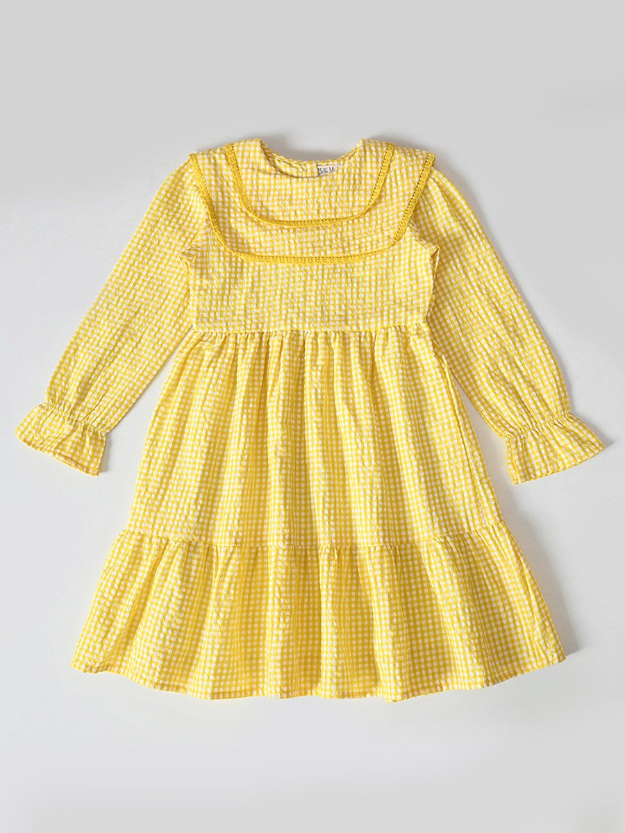Gingham Print Tiered Knee-Length Dress