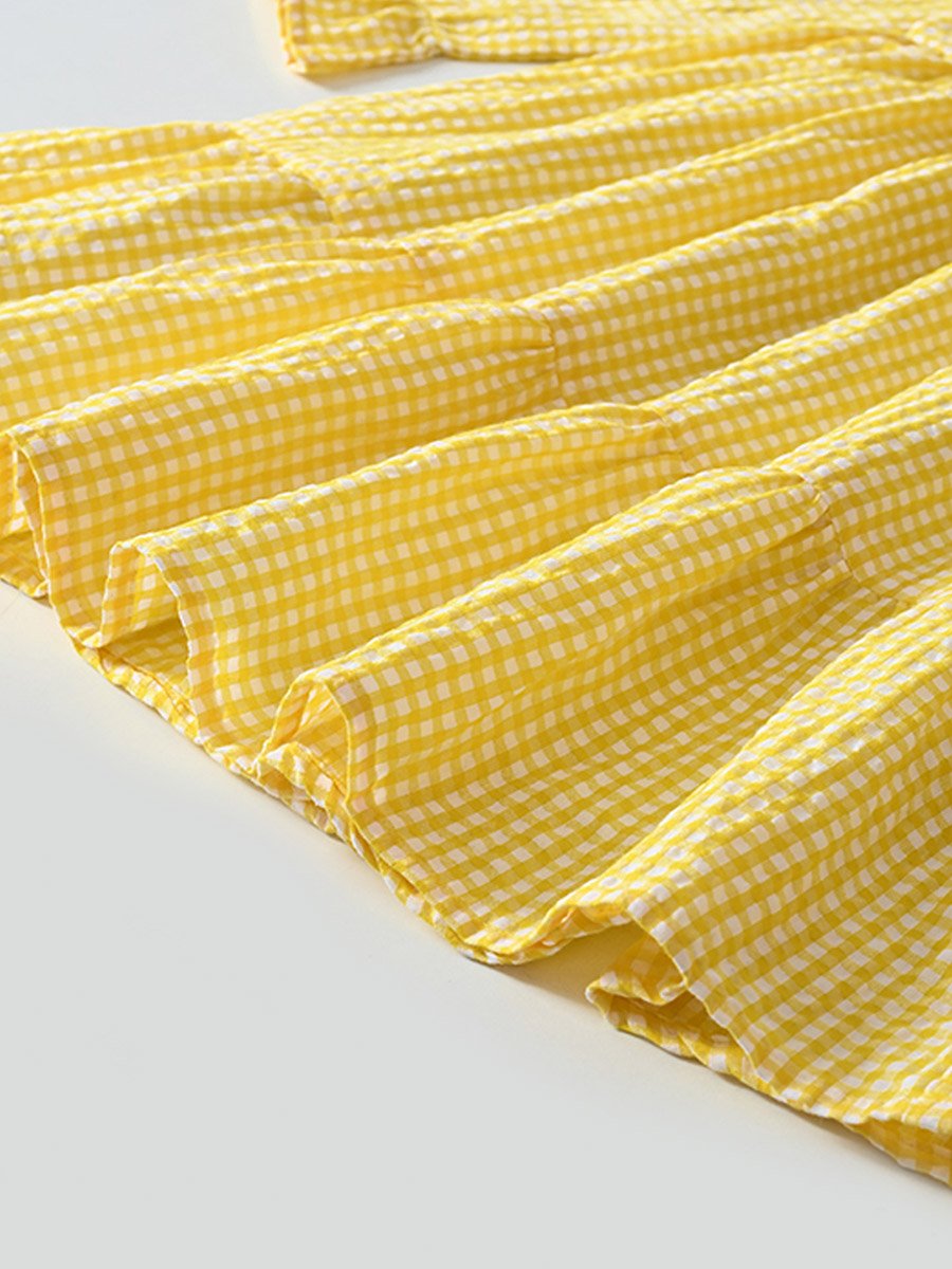 Gingham Print Tiered Knee-Length Dress