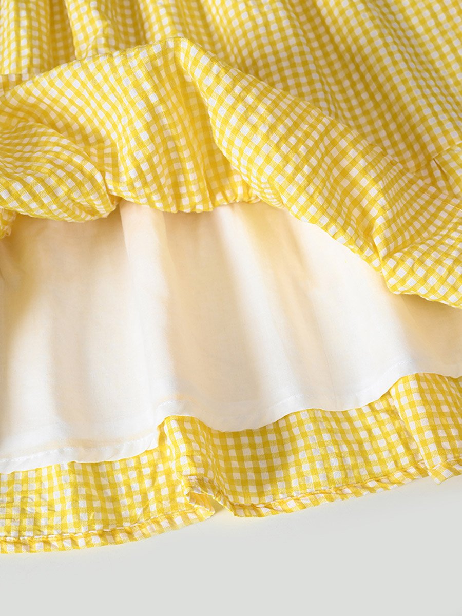 Gingham Print Tiered Knee-Length Dress