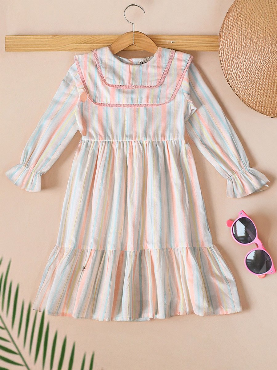 Striped Tiered Knee-Length Dress