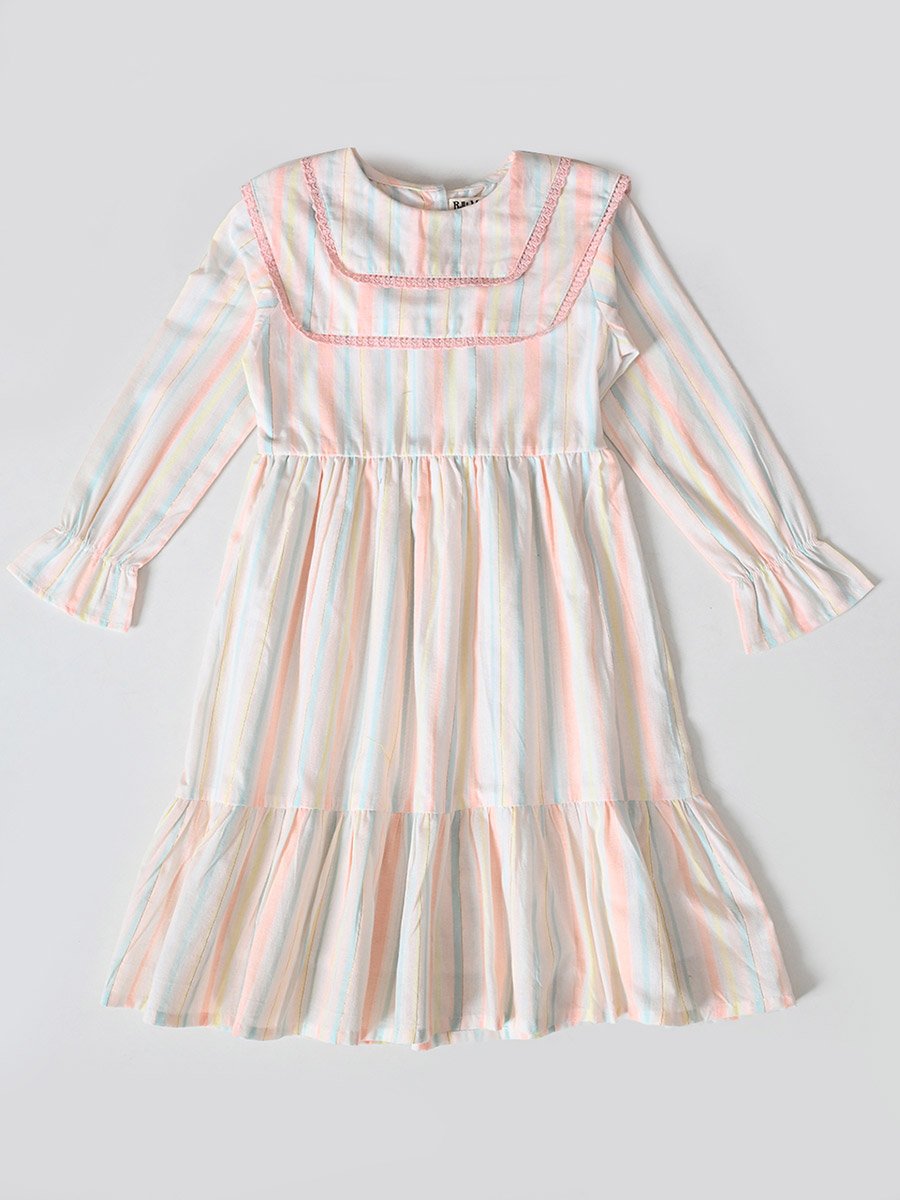 Striped Tiered Knee-Length Dress
