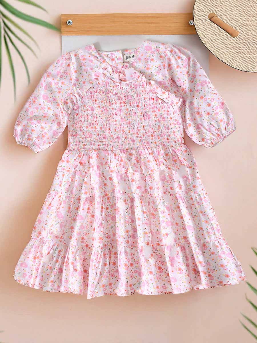 Floral Print Puff Sleeve Knee-Length Dress