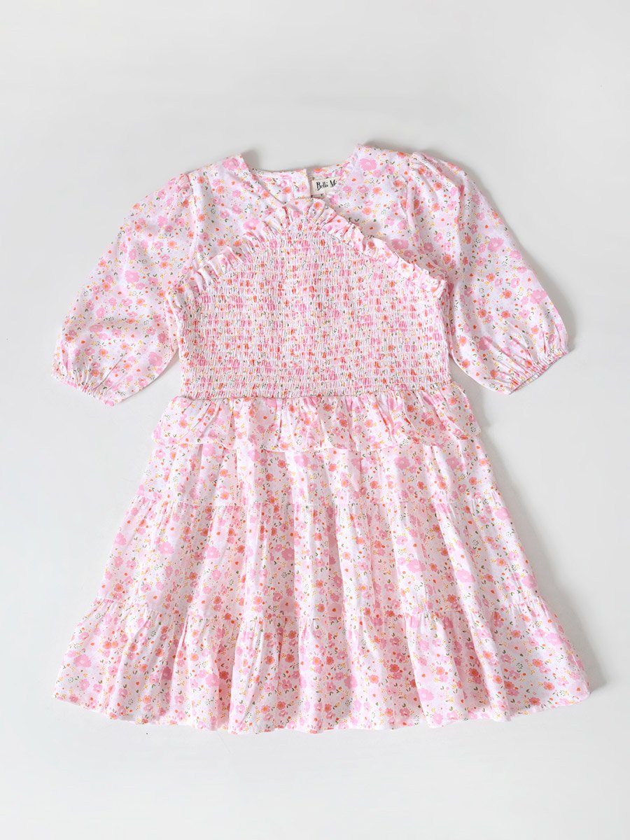 Floral Print Puff Sleeve Knee-Length Dress