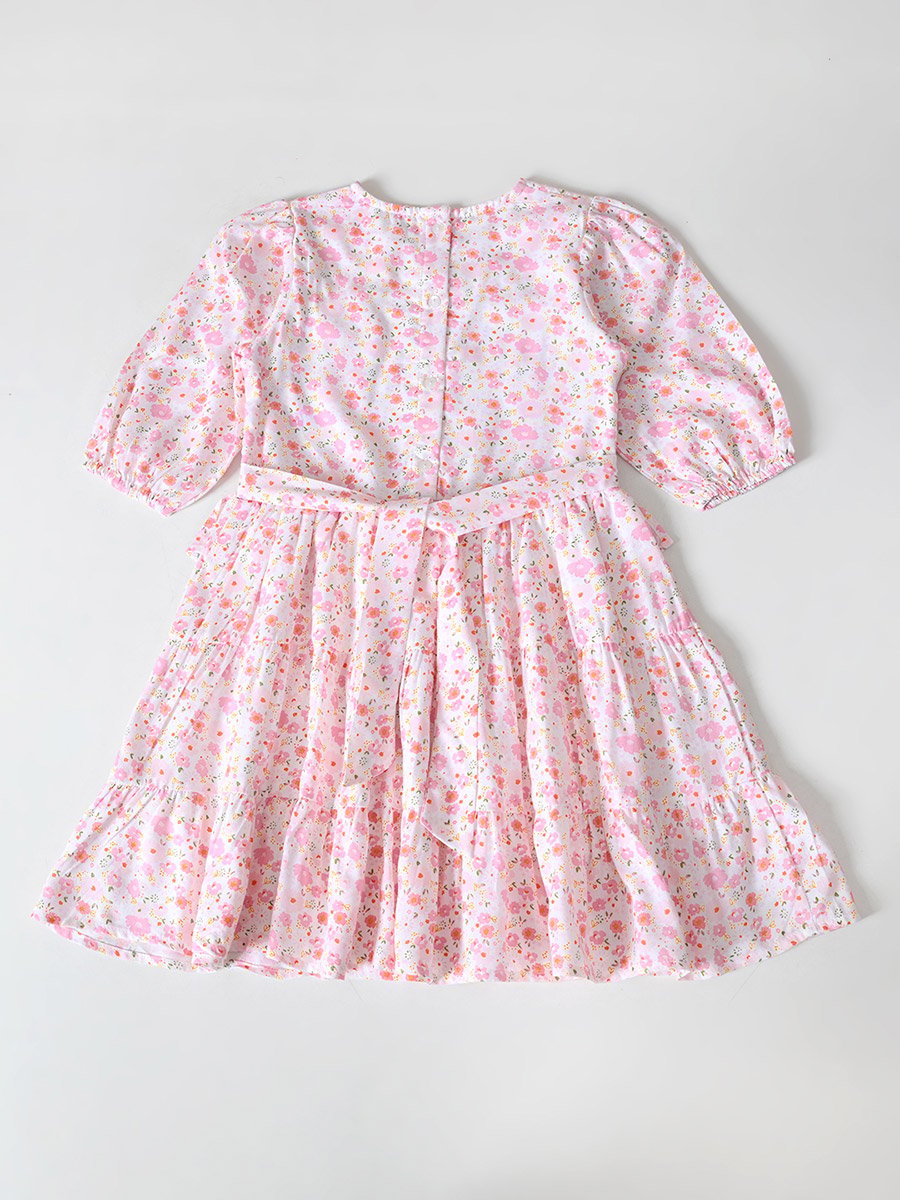 Floral Print Puff Sleeve Knee-Length Dress