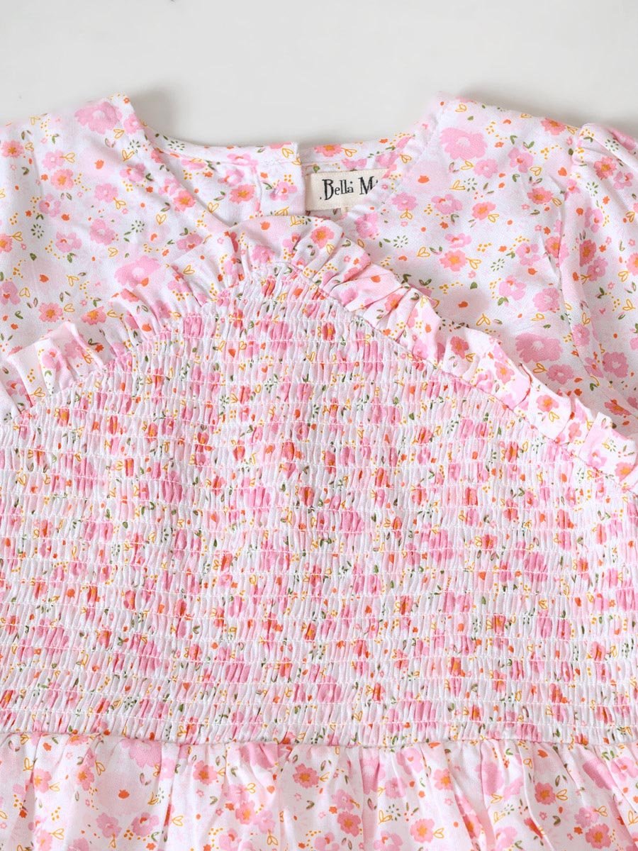 Floral Print Puff Sleeve Knee-Length Dress