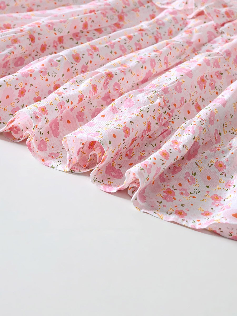 Floral Print Puff Sleeve Knee-Length Dress