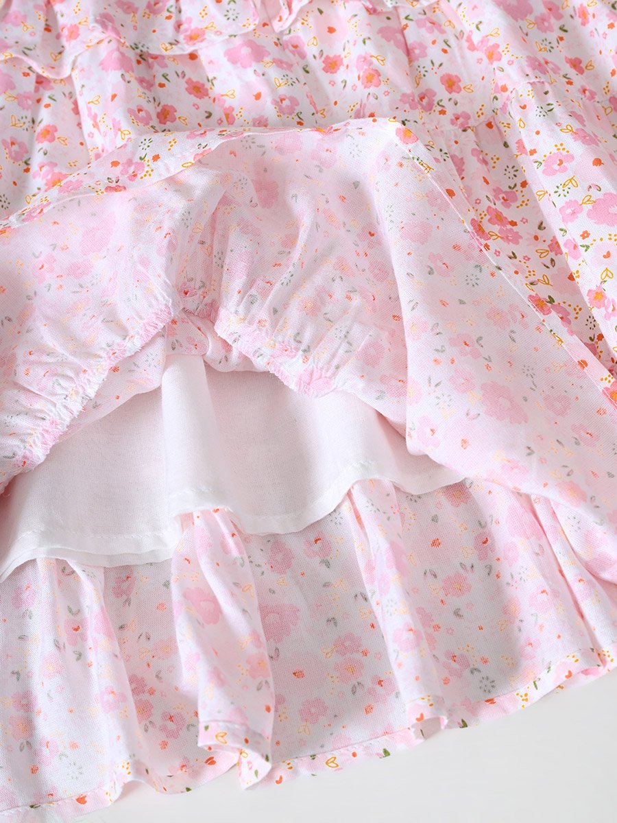 Floral Print Puff Sleeve Knee-Length Dress
