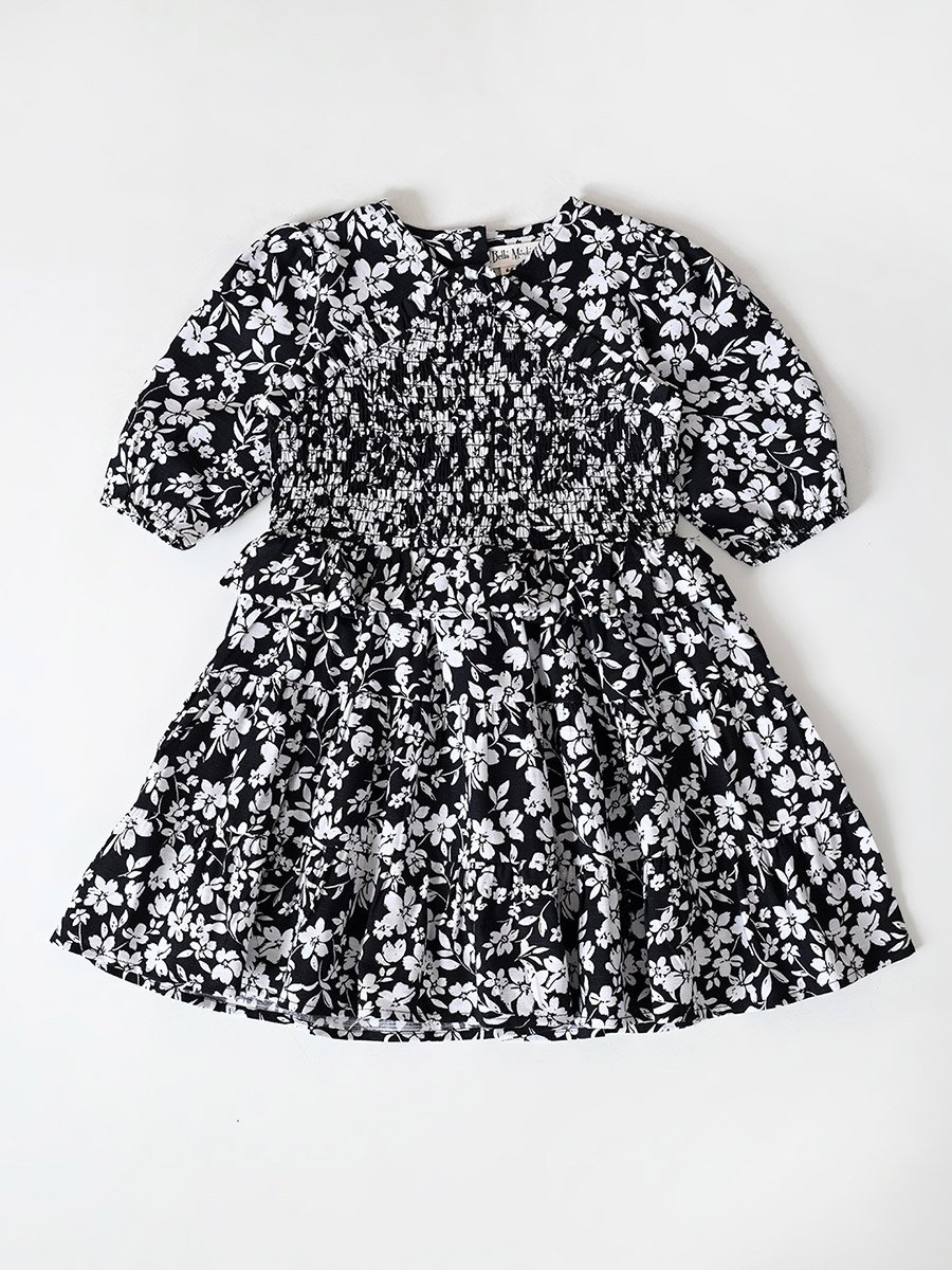 Floral Print Puff Sleeve Knee-Length Dress